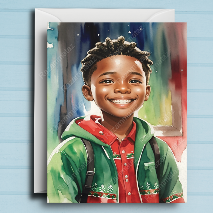 Black Boy P Christmas Card